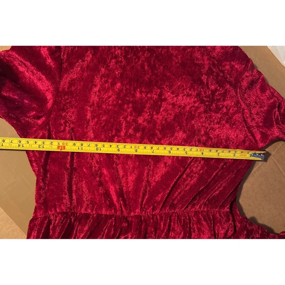 Renaissance Medieval Princess Costume Red Gold Hooded Velvet Hoop Dress Girls M